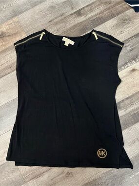 Michael Kors Black Sleeveless Top with Gold Zip Accents size L EUC